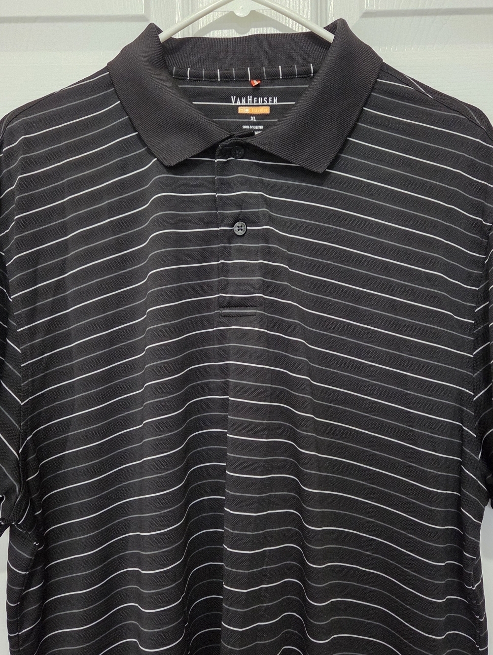 Van Heusen Black & White Striped Traveler Short Sleeve Polo Shirt Size XL Golf - Picture 2 of 7